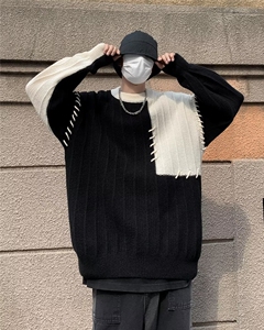 鹿毛绒美式圆领毛衣男慵懒风休闲针织衫 B627 P53图片