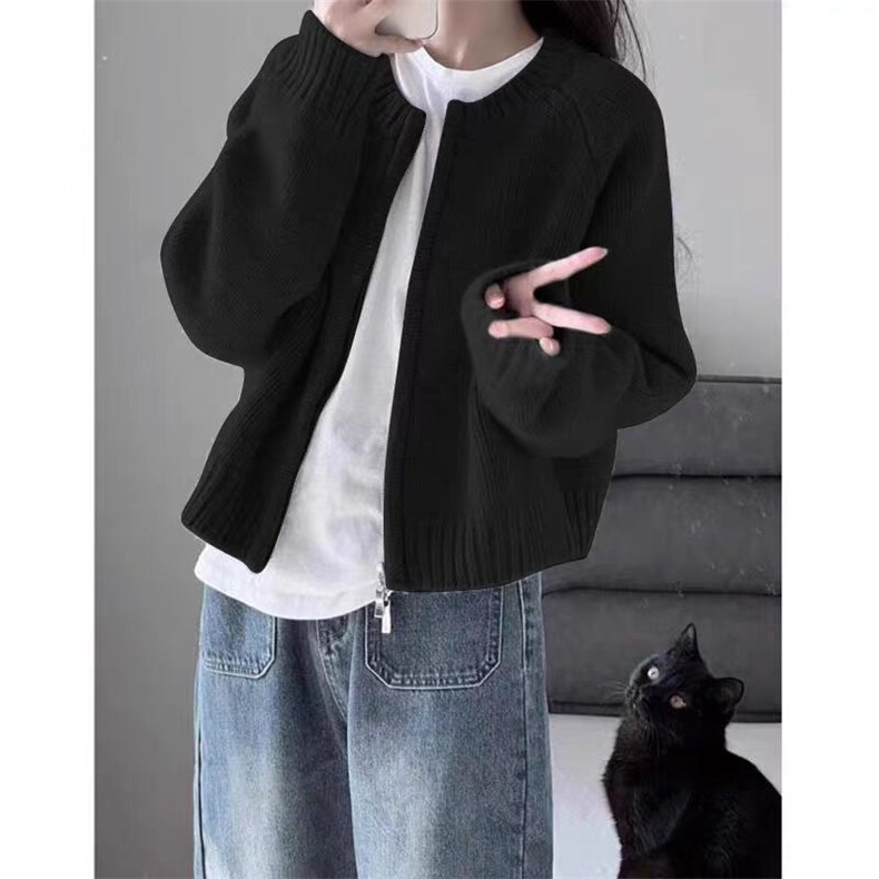 秋季新款舒适显瘦时尚百搭五针拉链针织开衫,女装羊毛衫,恒恩羊绒