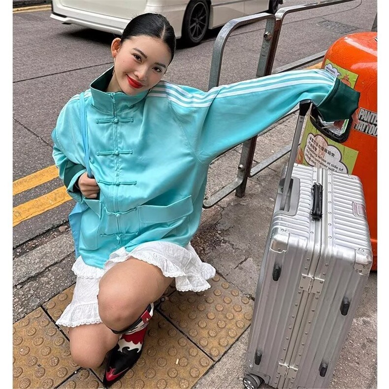 风秋男夹克衫拼色三条杠条纹盘扣新中式中山装外套jk0043 P60图片