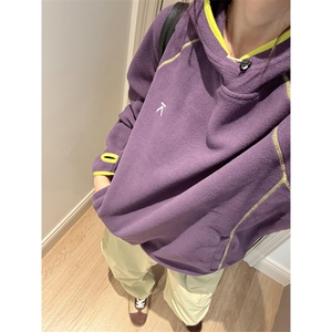高品 户外山系情侣撞色保暖抓绒衣连帽摇粒绒卫衣男女 A1078-P60图片