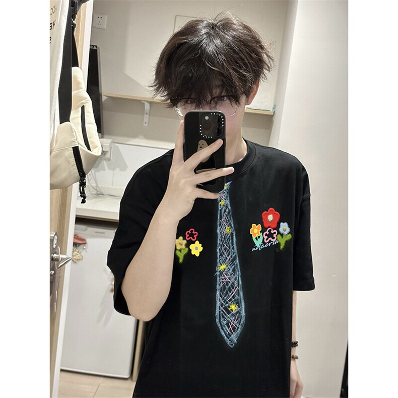 万针全刺绣解构设计260克重磅双纱纯棉高品质美式高街短袖T恤特35,男装T恤,电商A486