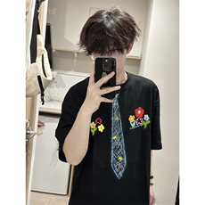 万针全刺绣解构设计260克重磅双纱纯棉高品质美式高街短袖T恤特35，男装T恤，电商A486