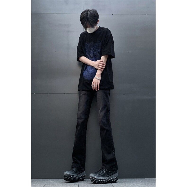 自家图主推货足大码黑色毛边微喇黄泥牛仔裤直筒裤K10-P50,男装牛仔裤,星座205