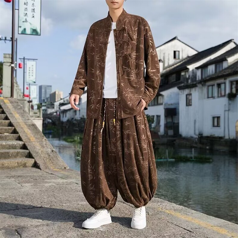 风高档男中式立领长袖衬衫风立领刺绣重磅灯芯绒衬衣CS522,男装衬衫,星座208-5