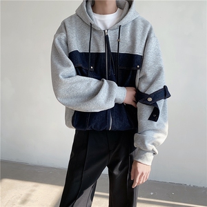 24秋冬牛仔拼接设计感连帽拉链质感开衫卫衣MJ1026-P115图片