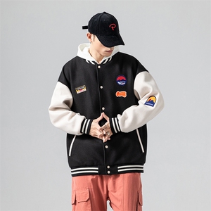 2022热销无影墙拼接呢料大码夹克休闲boy贴布标棒球服J6720-P85图片