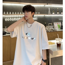 银色立体四芒星印花短袖T恤男DT77776P23块特价控45：供抖音视频，男装T恤，星座227-7