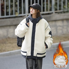 中性风冬季羊羔绒光板撞色保暖加厚连帽棉衣A406MY21P138，男装棉衣，星座309（原A406）