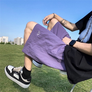 紫色短裤男夏季薄款美式休闲裤直筒阔腿冰丝透气新疆旅游穿搭中裤图片