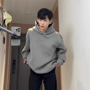 抖音得物品质26春装美式高街重磅纯色一粒扣连帽卫衣外套W85