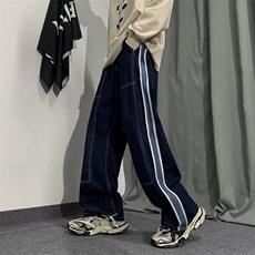 秋季慵懒风长垂感拖地长裤子ins高街直筒阔腿牛仔裤男K4744-P43，男装牛仔裤，星座512-2