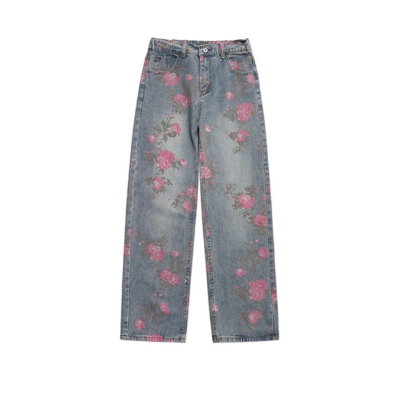 B221美式ins高街小众桃花宽松直筒牛仔裤LK24385-特P52控88，男装牛仔裤，电商B221