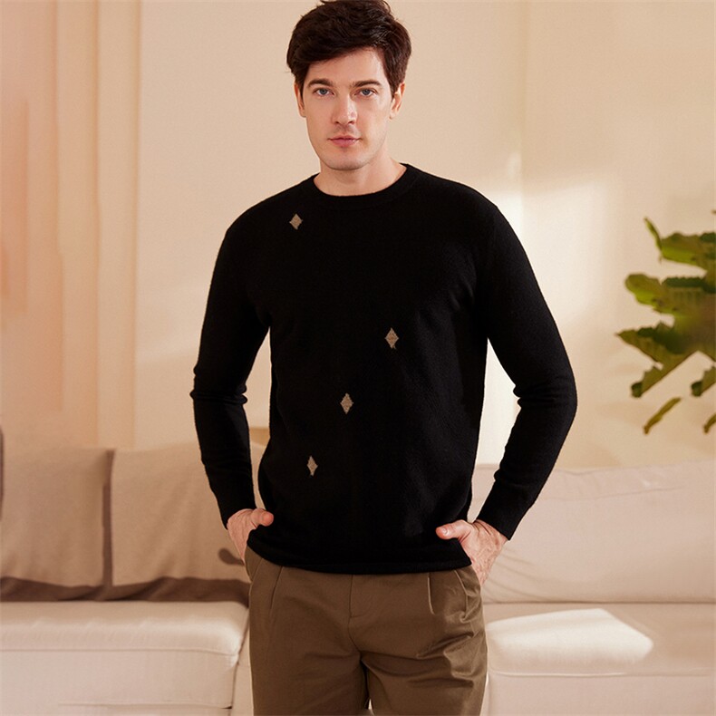 时尚男士秋冬新款简约百搭菱形羊绒套头衫舒适保暖彰显品味，男装羊绒套衫，绒歆坊