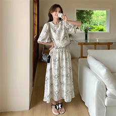 新中式禅意女2025夏季搭配一整套国风水墨画上衣半身裙，女装连衣裙，诺蝶
