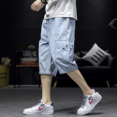 大码宽松工装裤多口袋牛仔裤七分裤A014-DK936-P50控68，男装牛仔裤，电商A014