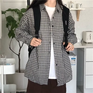 夏日韩版格子蓝色衬衫女宽松男友风衬衣宽松显瘦防晒开衫垂感外套