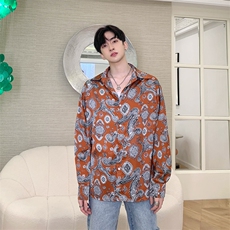 新缎面印花款衬衫男潮流气质宽松百搭长袖上衣潮A452--W820，男装衬衫，电商A452