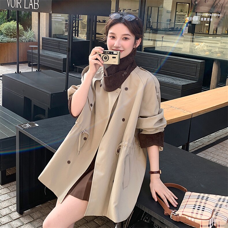 现货秋季新款拼色风衣,女装风衣,纯色衣恋