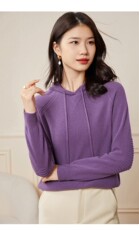 套头通勤常规2025年春秋季宽松型连帽长袖纯色，女装针织衫/毛衣，牧思羊