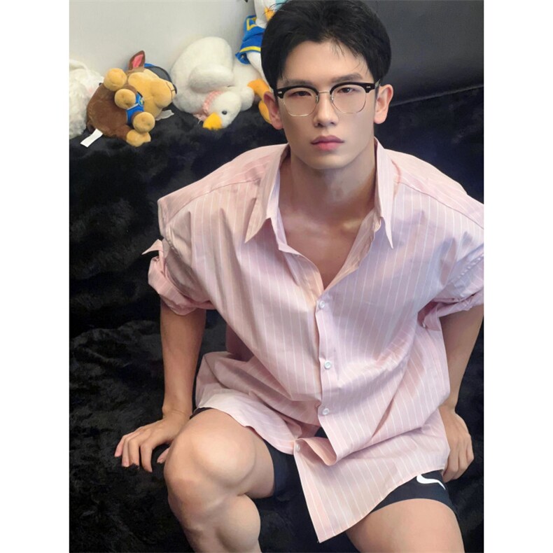 网络图现货美式复古阳光男孩薄款条纹粉色衬衫已出货JS03-P45,男装衬衫,星座715-7