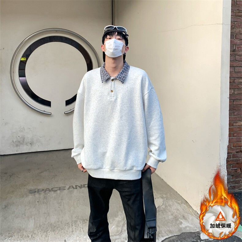 polo领卫衣男宽松学院风长袖假两件加绒外套W4693JR(加绒)-特P42图片