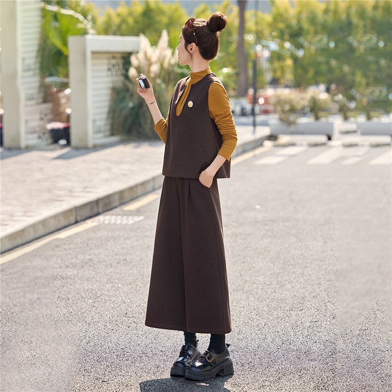 时尚休闲套装女2026春季新款轻奢风毛呢马甲时髦穿搭阔腿裤三件套,女装套装/套裙,悠米