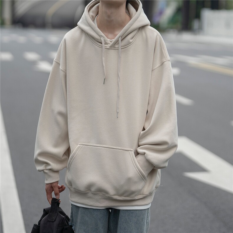秋冬奥利绒纯色帽衫上衣男士文艺宽松ins连帽卫衣D328-WY399-P48,男装卫衣,电商D328