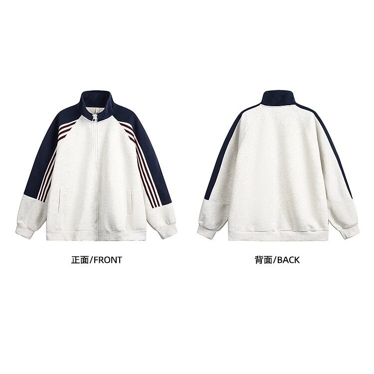 三条杠撞色立领休闲夹克外套女春秋设计感拉链卫衣开衫HHY95P52,男装夹克,星座1013-5