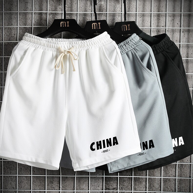 MK37248-P15冰丝短裤男士大码宽松休闲五分裤男运动中裤网格,男装休闲裤,电商A040A