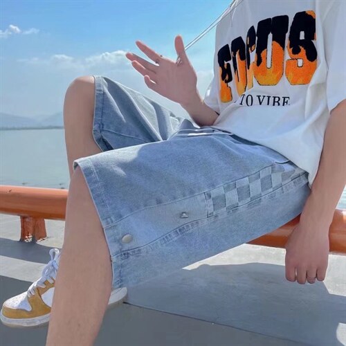 牛仔短裤男夏季薄款排扣潮牌ins潮流百搭外穿E210P35，男装牛仔裤，星座1116-2