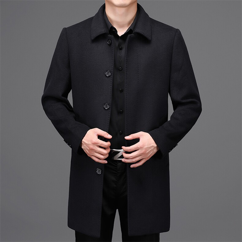 男装新款羊毛风衣男士外套宽松翻领中长款秋冬爸爸装HM8898-P250,男装风衣,电商B212（原钱塘6029）