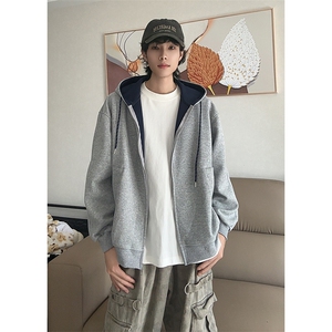 抖音得物二开美式高街重磅结构双层撞色连帽卫衣开衫外套W116图片