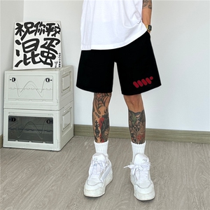 美式篮球运动短裤男夏季潮牌hiphop印花直筒中裤宽松休闲五分裤子图片