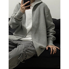 抖音得物保暖立领拉链针织外套秋冬宽松慵懒风纯色毛衣上衣AM02，男装针织衫/毛衣，电商A443