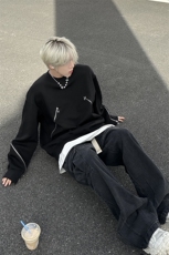 B221美式ins高街暗黑小众拉链圆领卫衣SY2321-P80控108，男装卫衣，电商B221