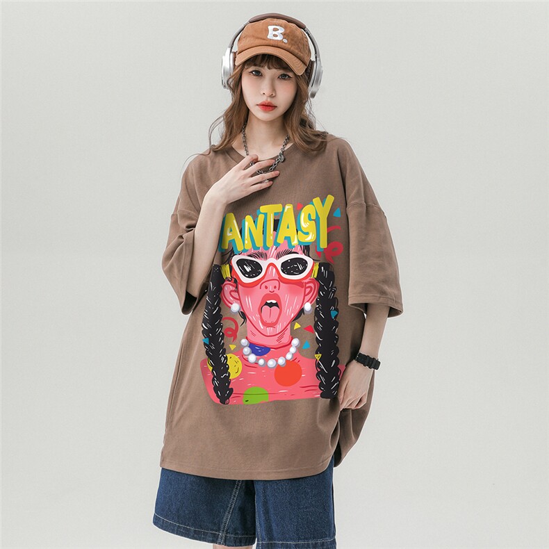 中性风新款夏季卡通印花时尚百搭宽松圆领短袖T恤T6092P25控38,男装T恤,电商A268