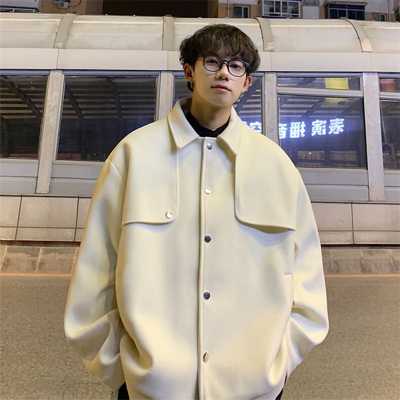 毛呢翻领秋冬潮牌外套个性设计感夹克上衣801P98,男装夹克,电商A458A