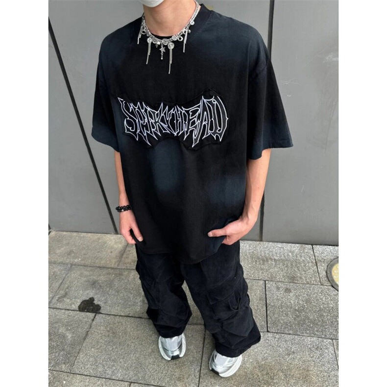 DXT44LL-P50美式复古水洗做旧刺绣短袖t恤设计感小众,男装T恤,星座1007（原301D）