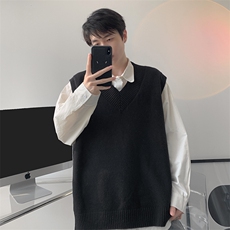 春秋季针织马甲搭配衬衫叠穿设计感V领毛衣日系慵懒背心9099P58，男装背心/马甲，电商B312