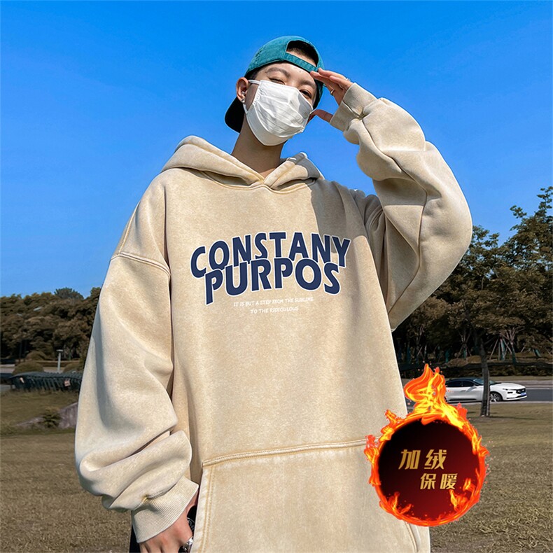 直播品质500克重磅美式印花做旧加绒加厚水洗卫衣冬SL1675特P65,男装卫衣,电商A486