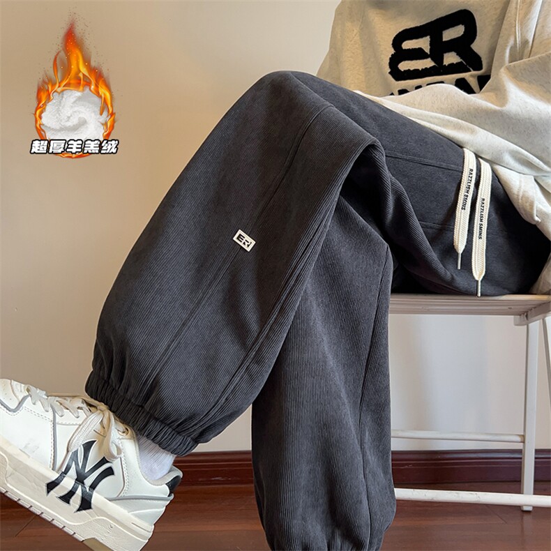 2025冬季新款内景大码羊羔绒灯芯绒小脚裤M-5XHK23914-特P35，男装休闲裤，电商A022