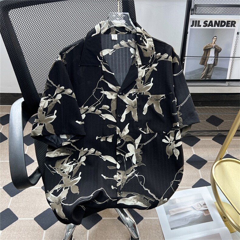 垂感薄款扎染古巴领短袖衬衫男夏季复古宽松半袖上衣2024C538/P37，男装衬衫，星座506B