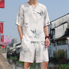 2025夏季男装禅服上衣风冰丝印花盘扣唐装短袖T恤C103-P45，男装T恤，电商B277(原6028)