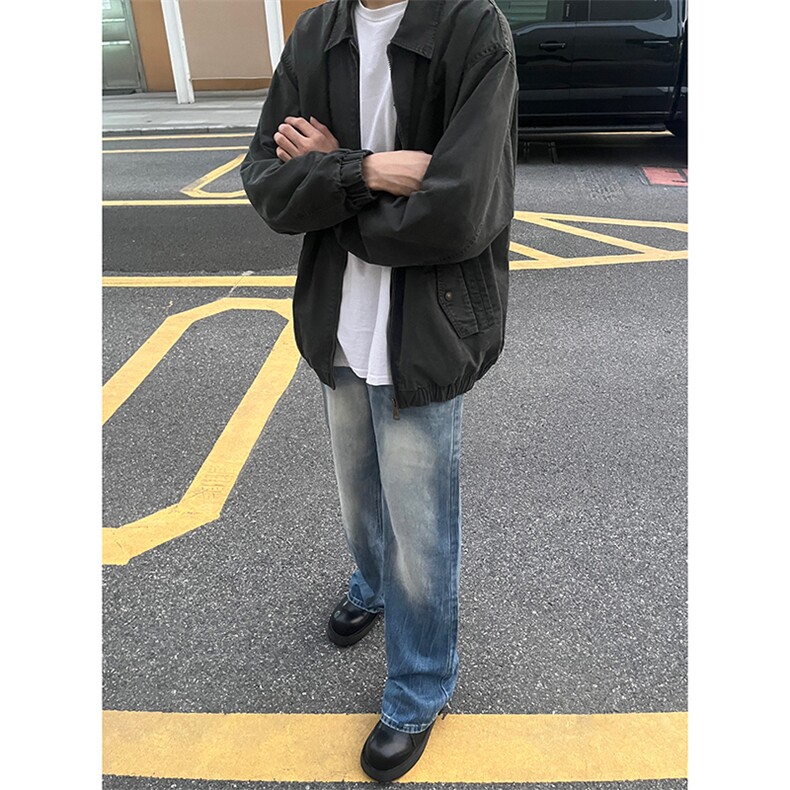 B221美式ins高街暗黑小众个性宽松直筒牛仔裤LK23140-P65控88,男装牛仔裤,电商B221