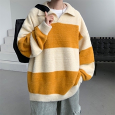 8XL-M特大码冬季毛衣线衣男士外套宽松套头潮条纹马海毛MY1207P58，男装针织衫/毛衣，电商D206-1