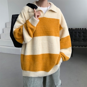8XL-M特大码冬季毛衣线衣男士外套宽松套头潮条纹马海毛MY1207P58图片