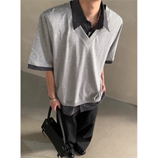 夏季小众高级感假两件设计短袖T恤男翻领痞帅POLO衫潮T0015，男装Polo衫，星座1116A（原606A-3）