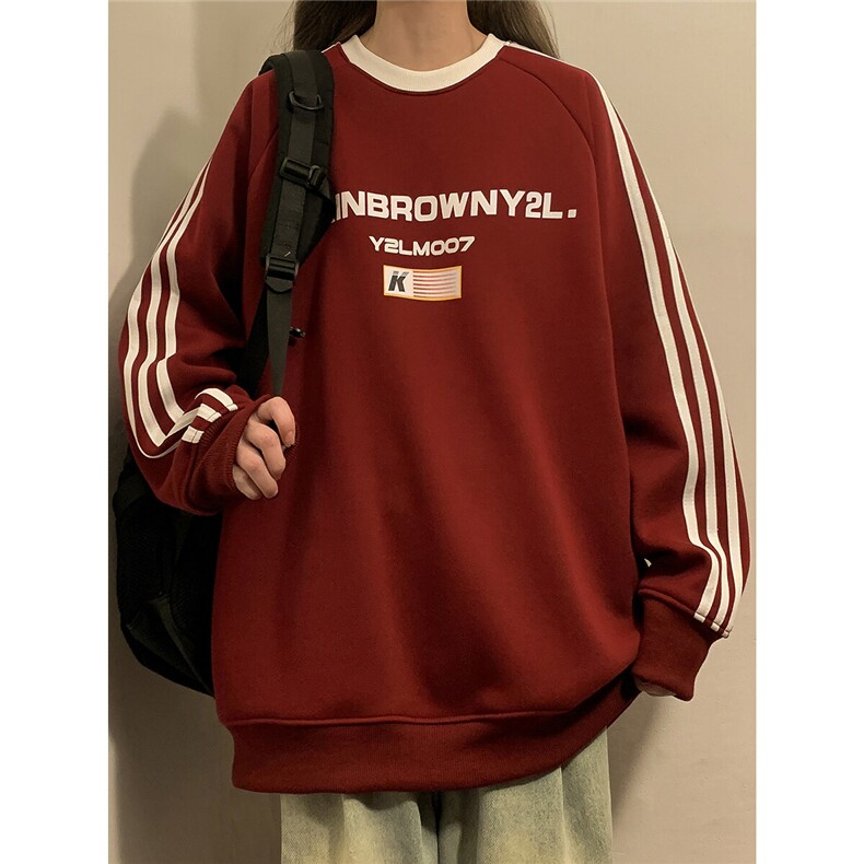 1中性风三杠条纹圆领卫衣字母印花设计休闲卫衣男WY77765P48控68，男装卫衣，星座226-2