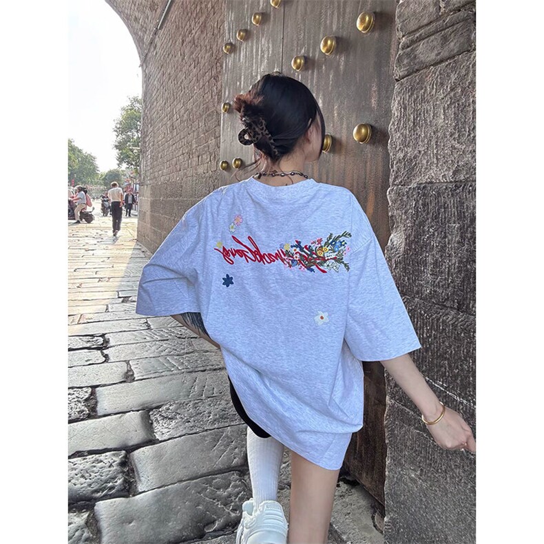 万针全刺绣工艺抖音得物高品质260克重磅纯棉双纱美式高街短袖T恤,男装T恤,电商A486