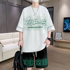 休闲运动套装夏季宽松阔版青少年学生短袖短裤一套A436-T66-P50，男装休闲套装，电商A436